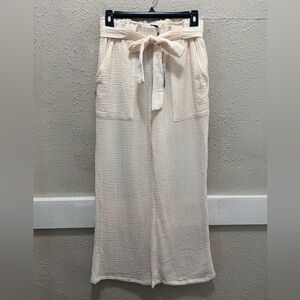 Sincerely Jules Cream Paper Bag Tied Waist Cotton Gauze Pants NWT L